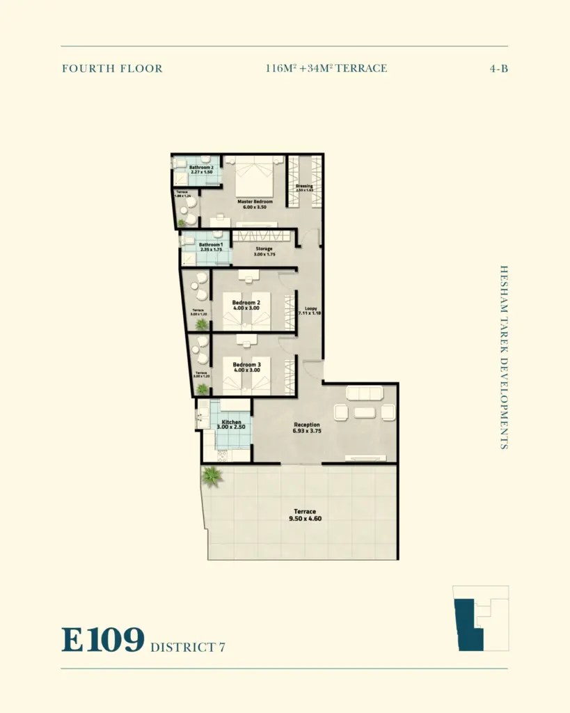المخطط المعماري للوحدة E109-4-B