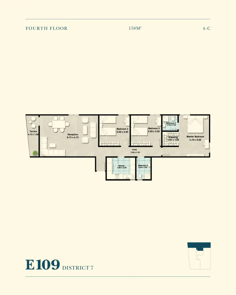 المخطط المعماري للوحدة E109-4-C
